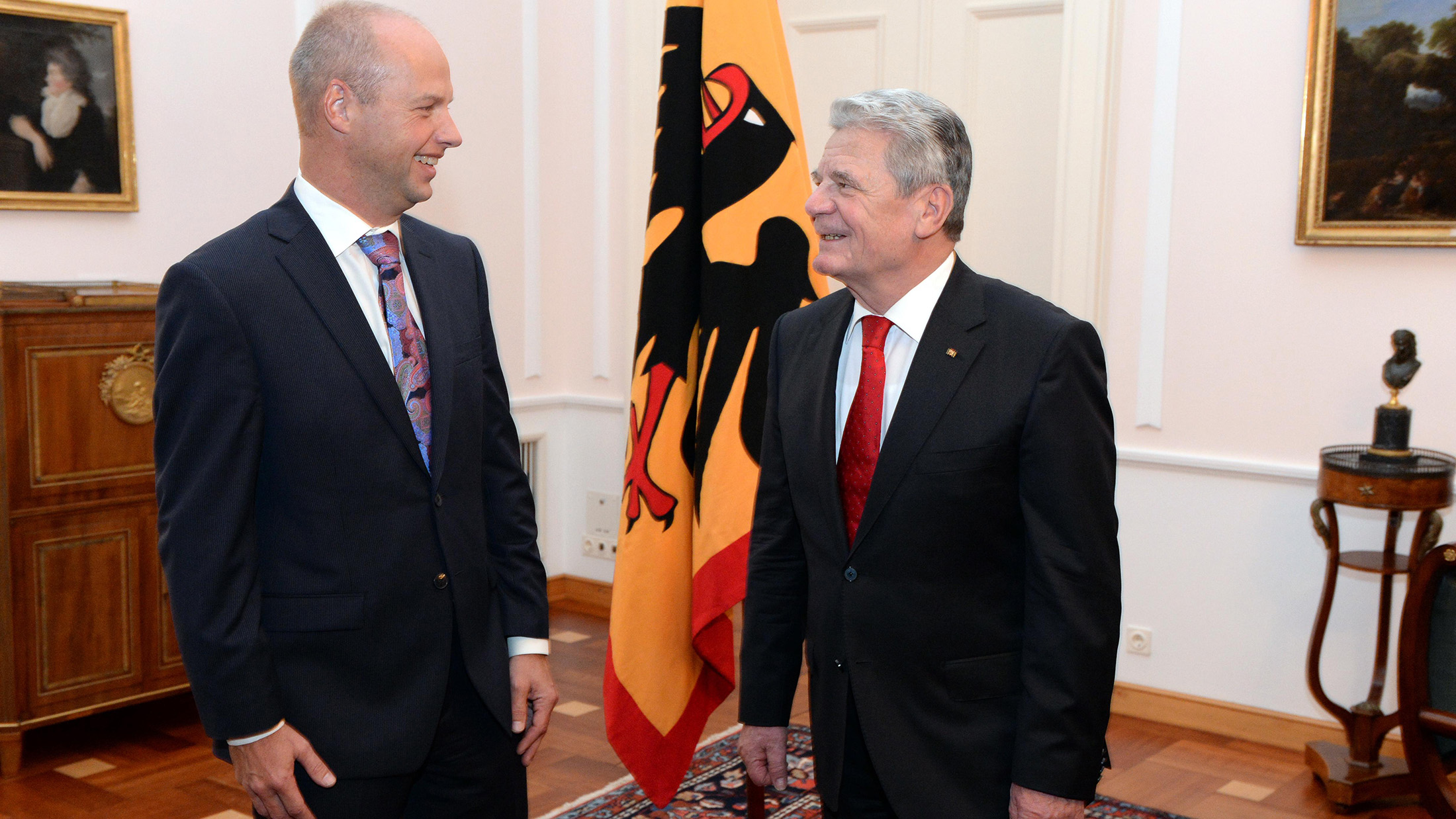 Sebastian Thrun und Bundespräsident Joachim Gauck (Foto. David Ausserhofer) Sebastian Thrun und Bundespräsident Joachim Gauck (Foto. David Ausserhofer)