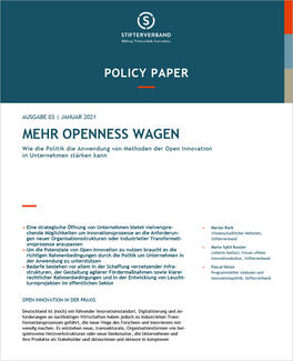 Policy Paper "Mehr Openness wagen" (Cover)